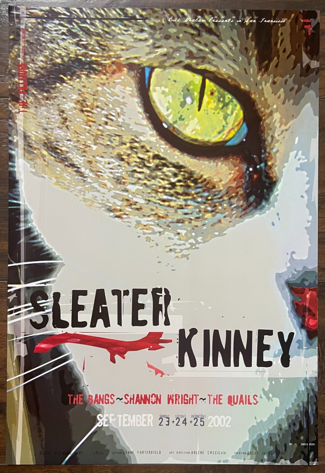 Sleater Kinney Fillmore Concert Poster 9/23/2002 13″ x 19″ The Bans The Quails