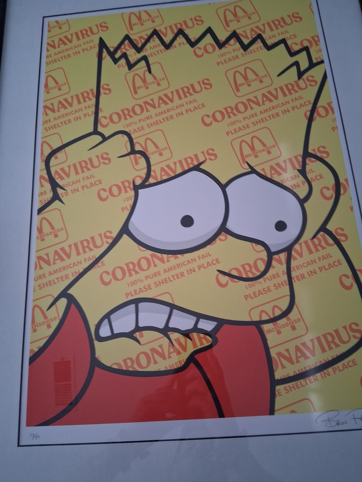 Ben Frost Hand Signed Litho Bart Simpson The Simpsons Corronavirus
