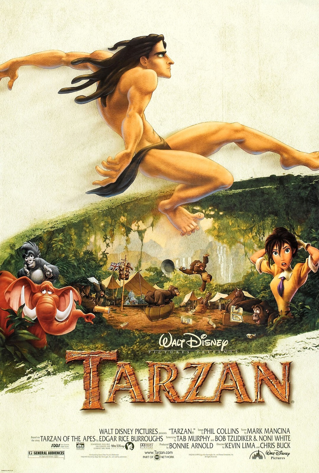 1999 Walt Disneys Tarzan Movie Poster 11X17 Tony Goldwyn Minnie Driver Jane 🍿