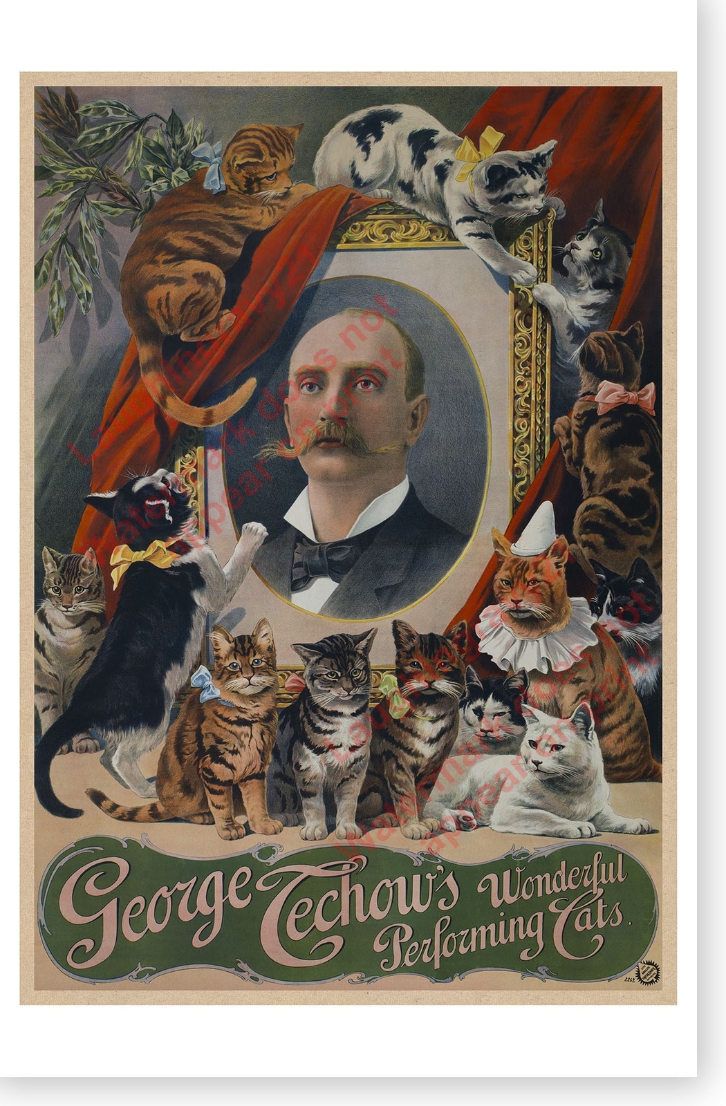 George Techows Wonderful Performing Cats Retro Circa 1905 Theatre Poster