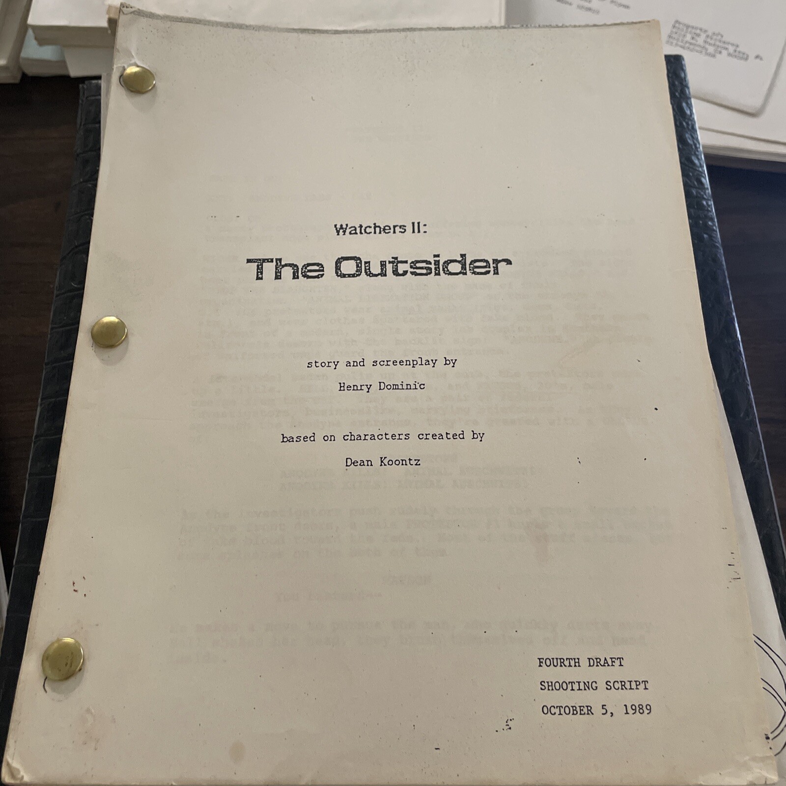 Watchers II : The Outsider Shooting Script Fourth Draft October 5th, 1989