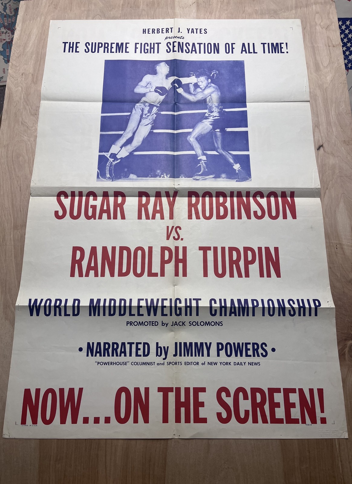 1951 Randolph Turpin vs. Sugar Ray Robinson Championship Boxing Movie Poster