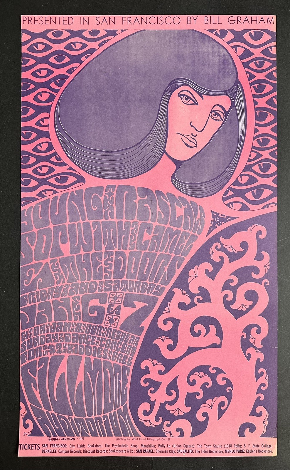 BG 44 OP-1 DOORS Rascals FILLMORE 1967 concert poster WES WILSON BILL GRAHAM