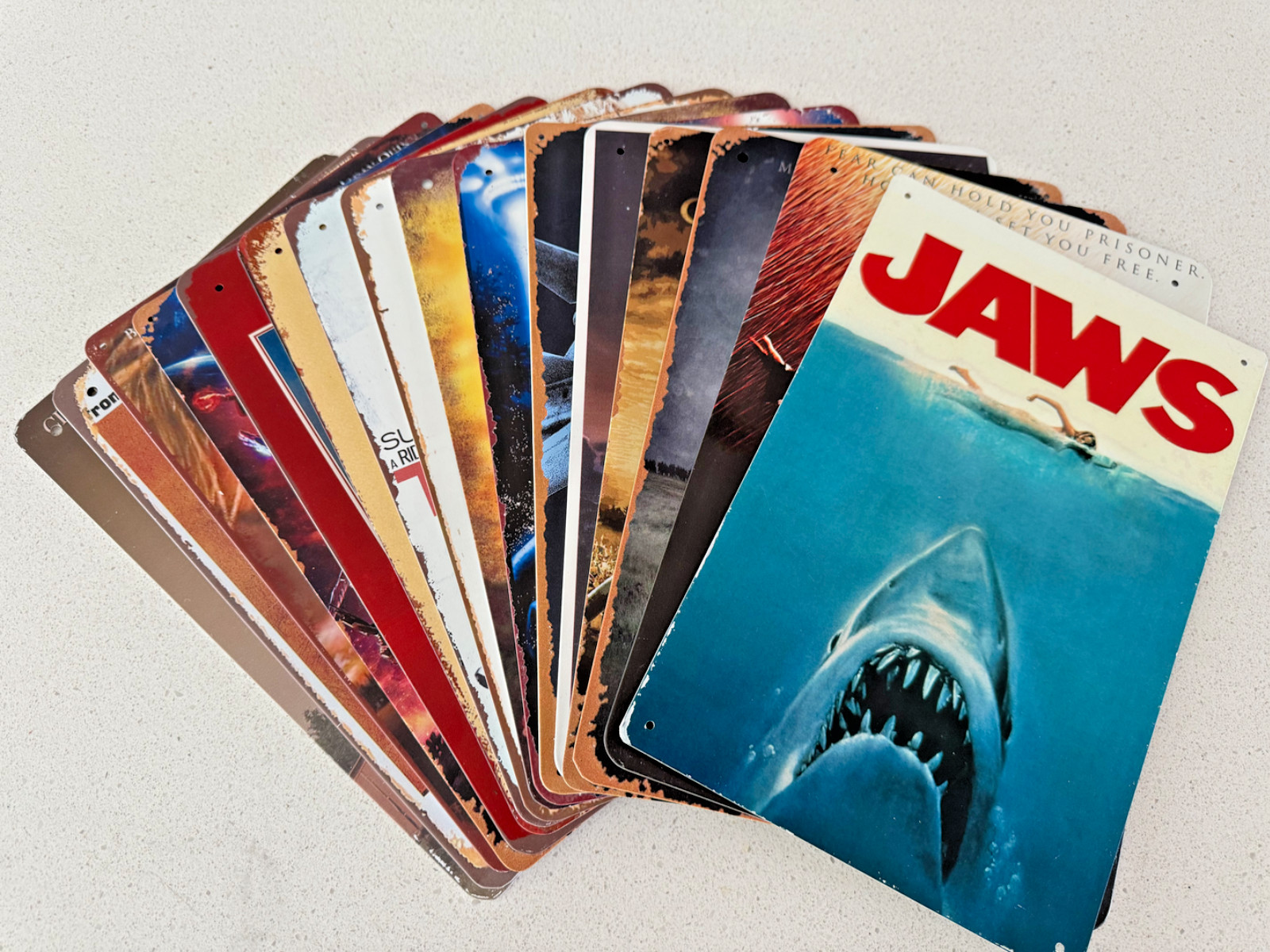 Collection of 16 Metal Posters for Iconic Movies, for Man Cave, 11.5” x 7.5”