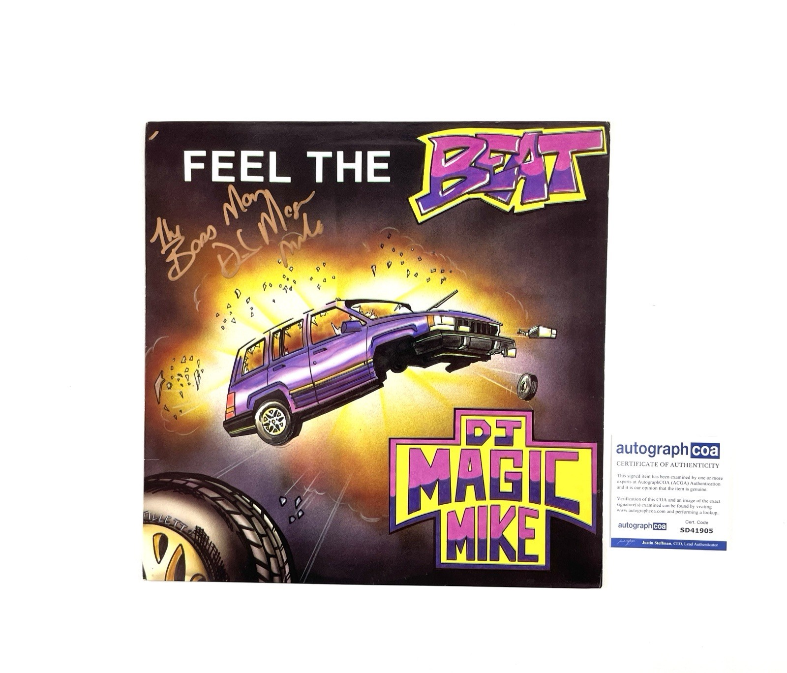 DJ Magic Mike Signed Feel The Beat Purple Vinyl Record Bass Man ACOA Certified