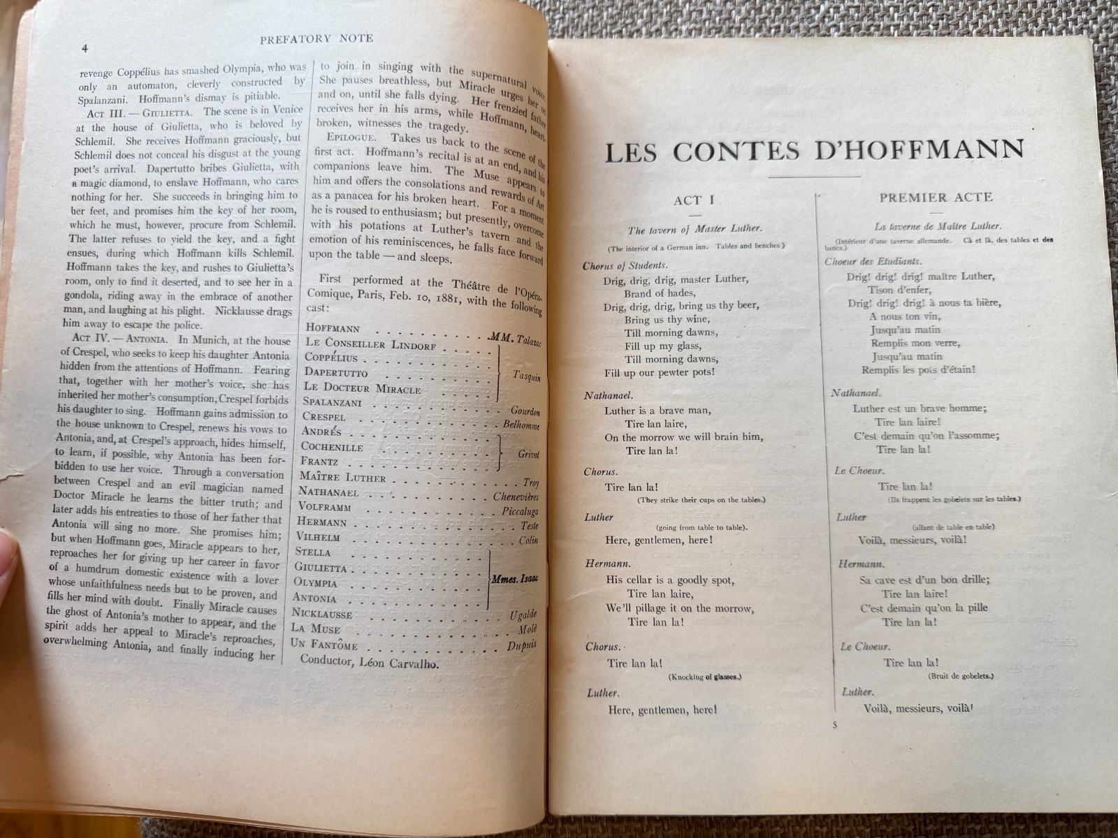 1908 Les Contes d’Hoffmann Opera Libretto Offenbach Oliver Ditson French English