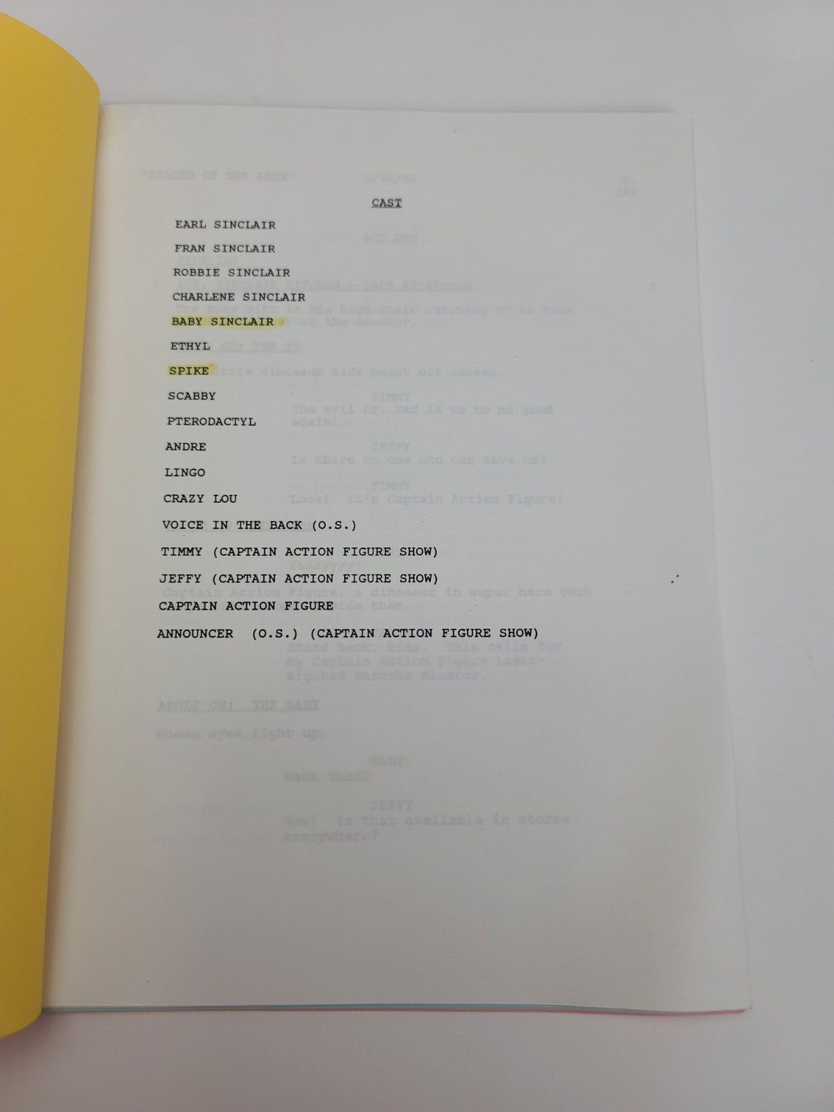 DINOSAURS / Kirk Thatcher 1992 TV Script Brian & Jim Henson “Leader of the Pack”