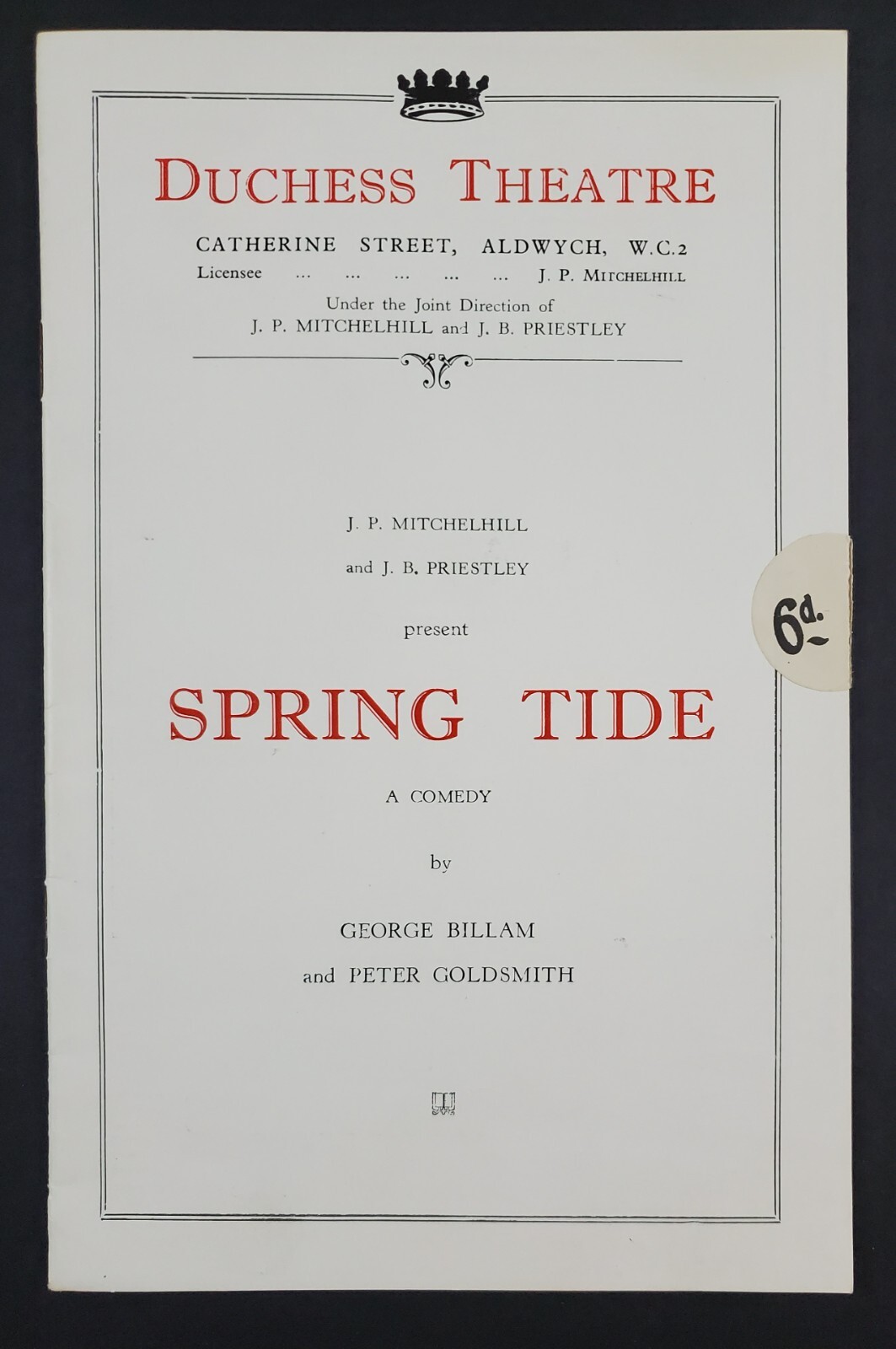 1957 Spring Tide Duchess Theatre Aldwych Westminster London UK Vintage Playbill