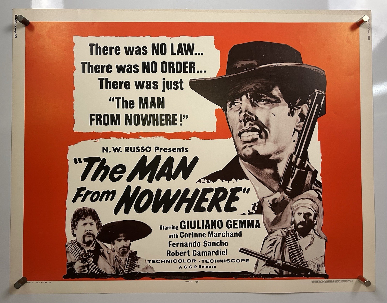 MAN FROM NOWHERE Movie Poster (VeryFine) Half Sheet 1968 Western 814B