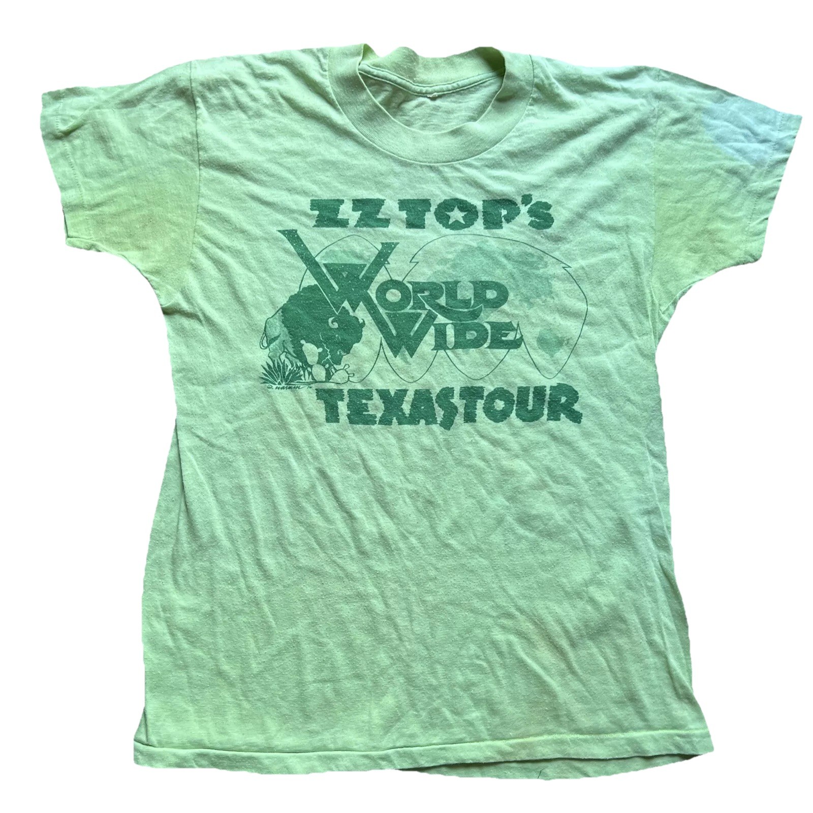 Vintage 70s ZZ TOP WORLD WIDE TEXAS TOUR 1976 Shirt Size Small-Medium Concert T