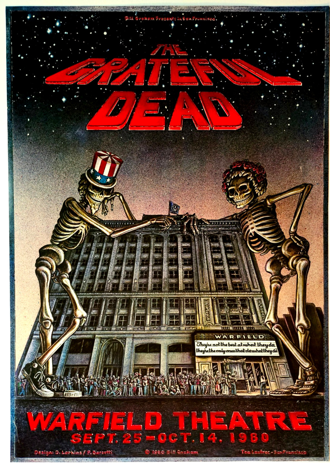 Scarce Grateful Dead Original 1st Print 1980 Warfield Theater AOR 4.45 Poster