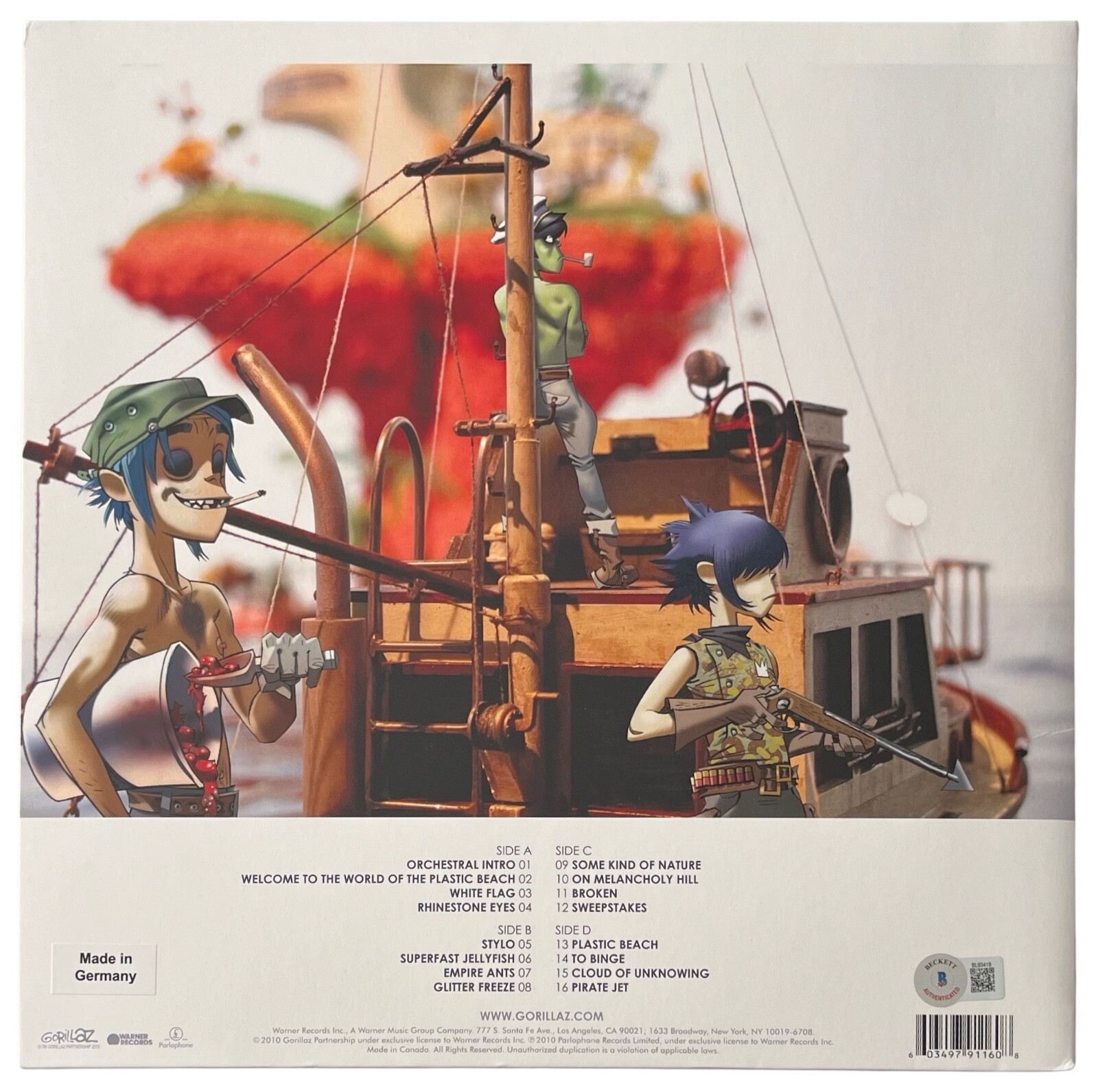 DAMON ALBARN SIGNED GORILLAZ PLASTIC BEACH VINYL RECORD BECKETT BL93418