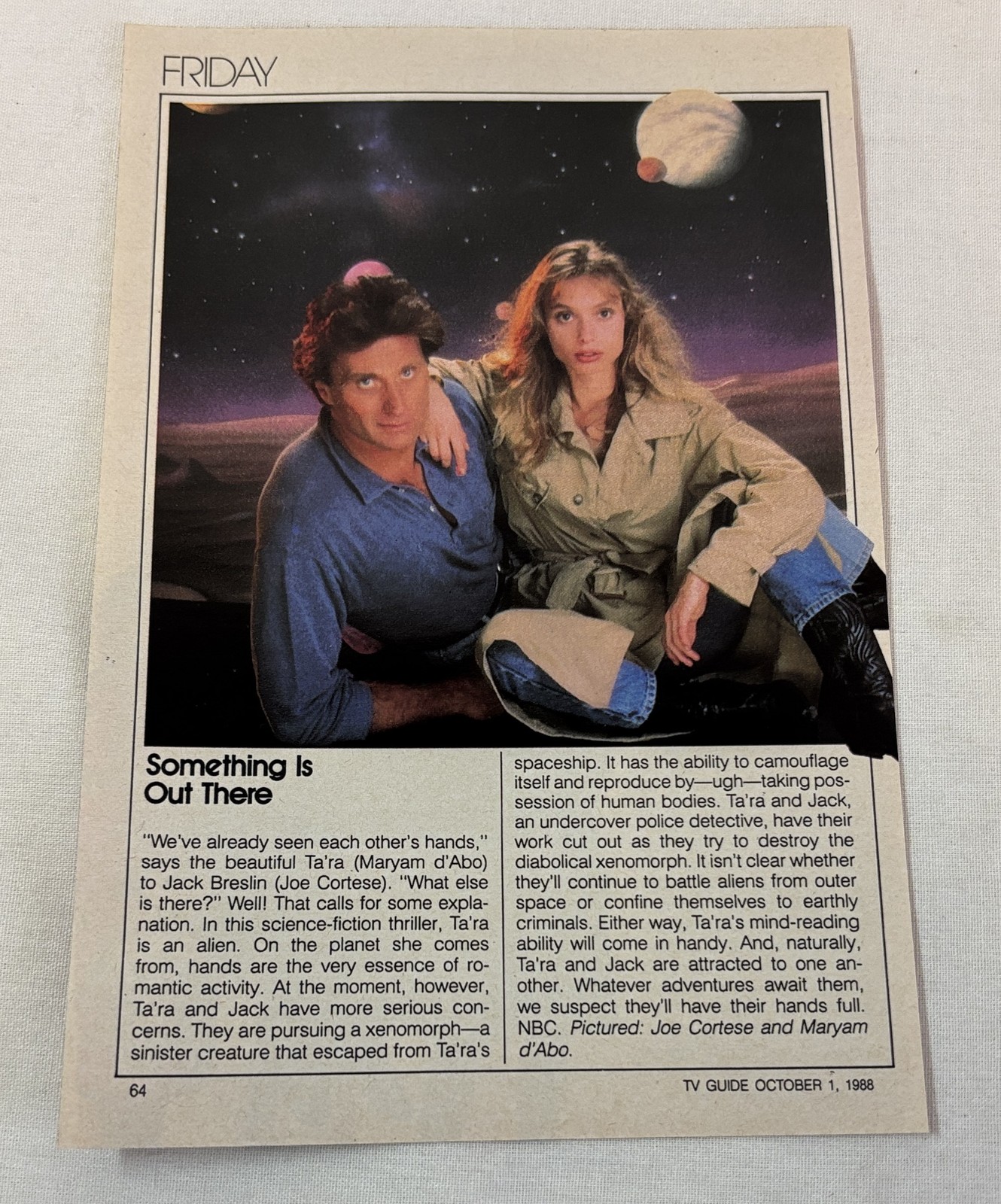 1988 TV Guide article ~ SOMETHING IS OUT THERE series premiere