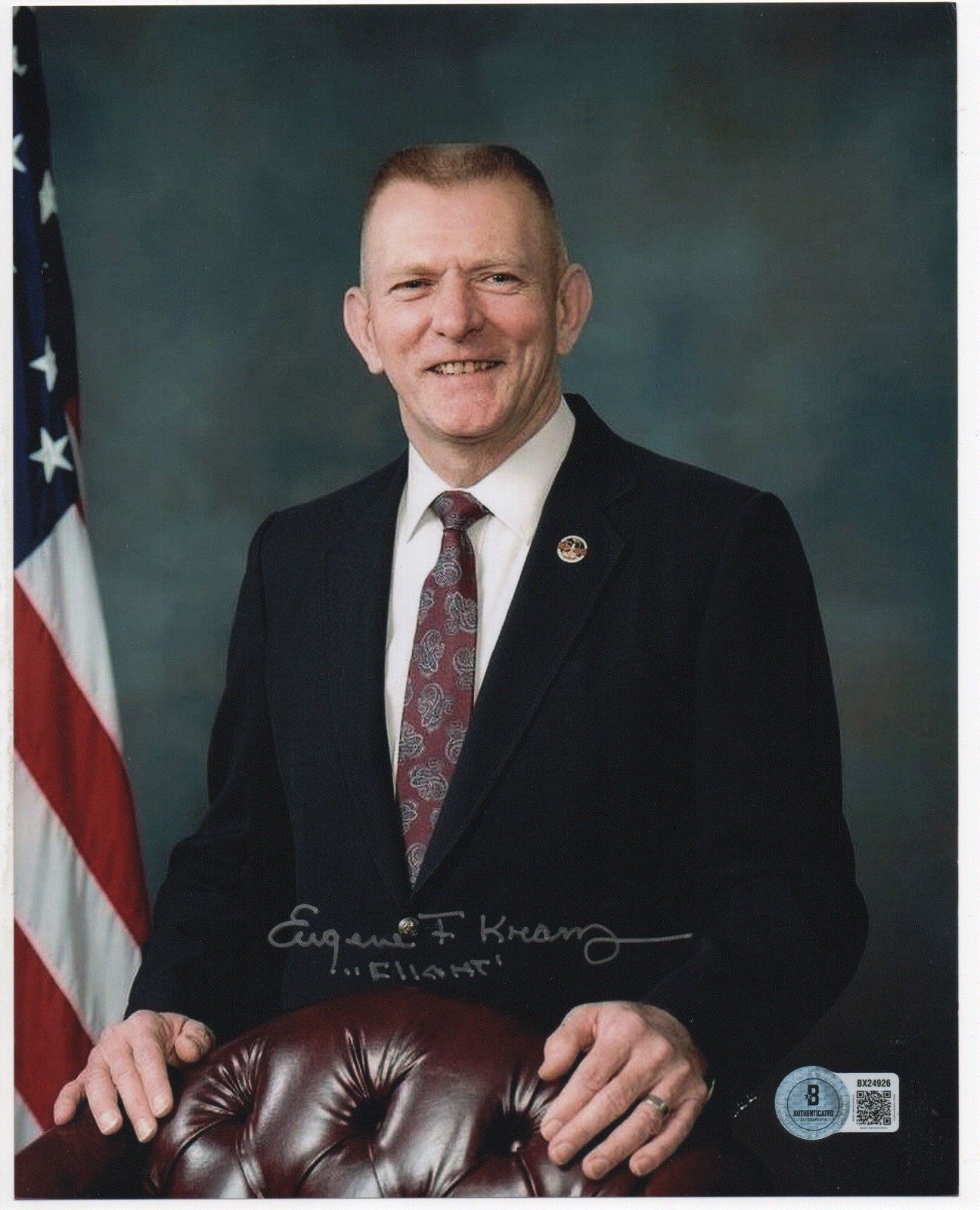 Eugene F. Kranz autographed signed 8×10 photo Beckett BAS COA Apollo 13 NASA