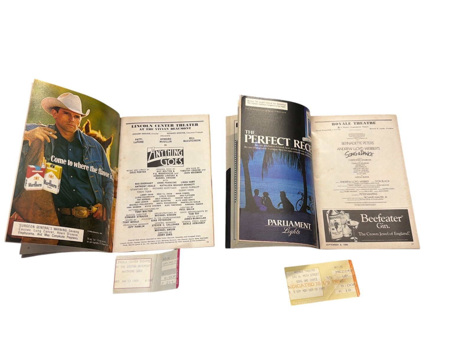 Anything Goes Jan 13 1988 Song & Dance Sept 9 1985 Playbill Ticket Lot