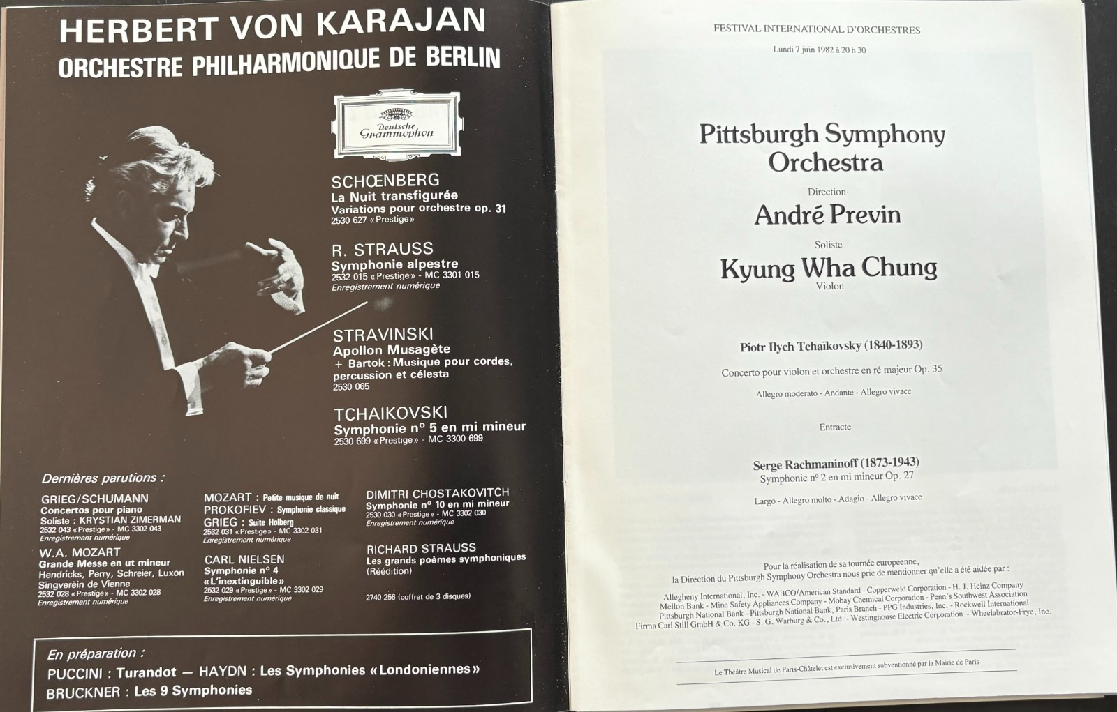ANDRE PREVIN – KYUNG WHA CHUNG THEATRE DU CHATELET program 1982