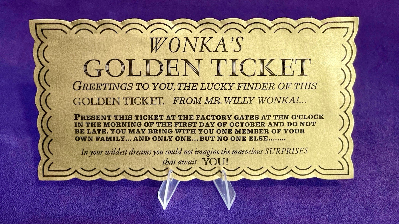 Willy Wonka 1971 Golden Ticket prop replica – screen accurate Chocolate Factory
