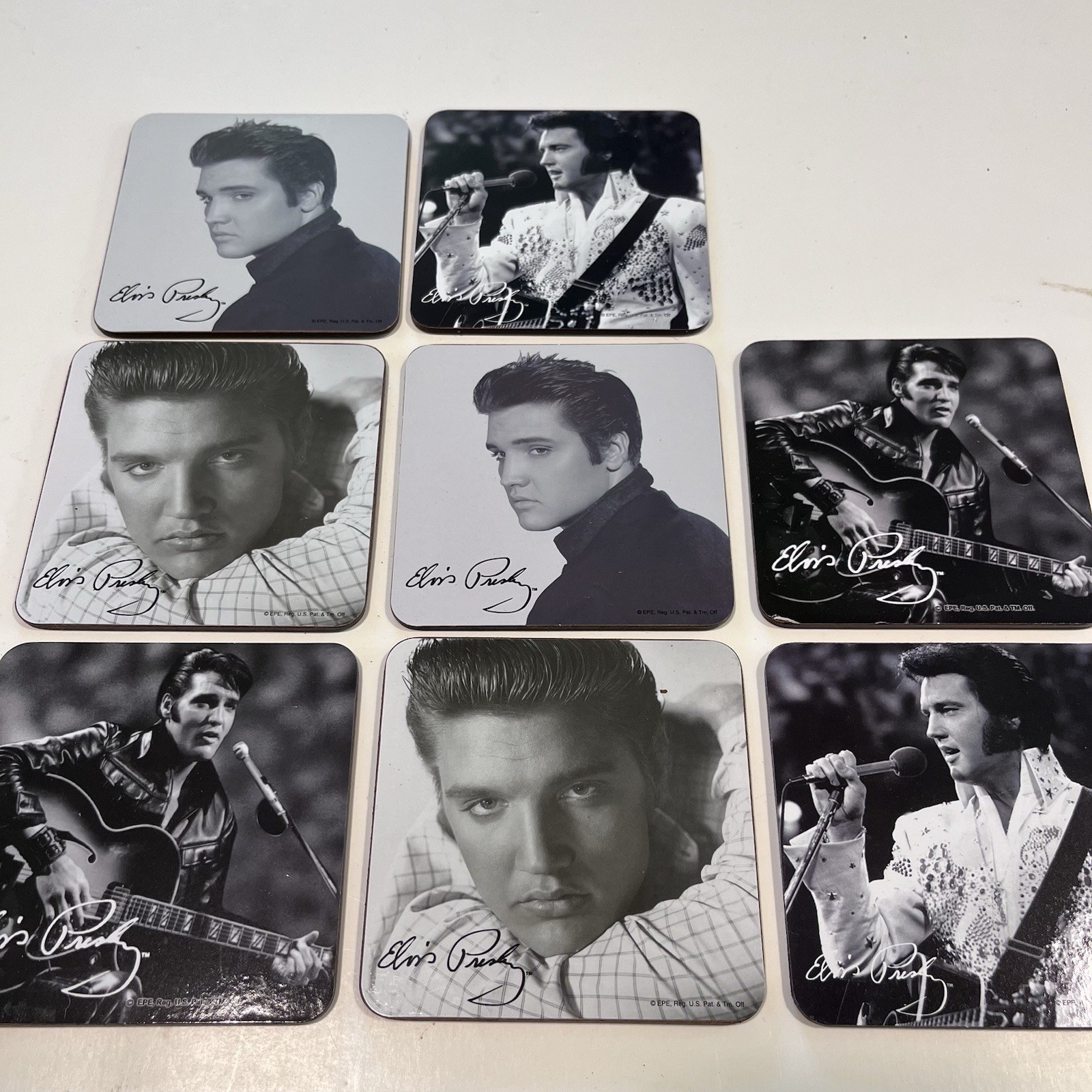Elvis Presley Set Of 8 Drinking Glasses Coasters Black White Square