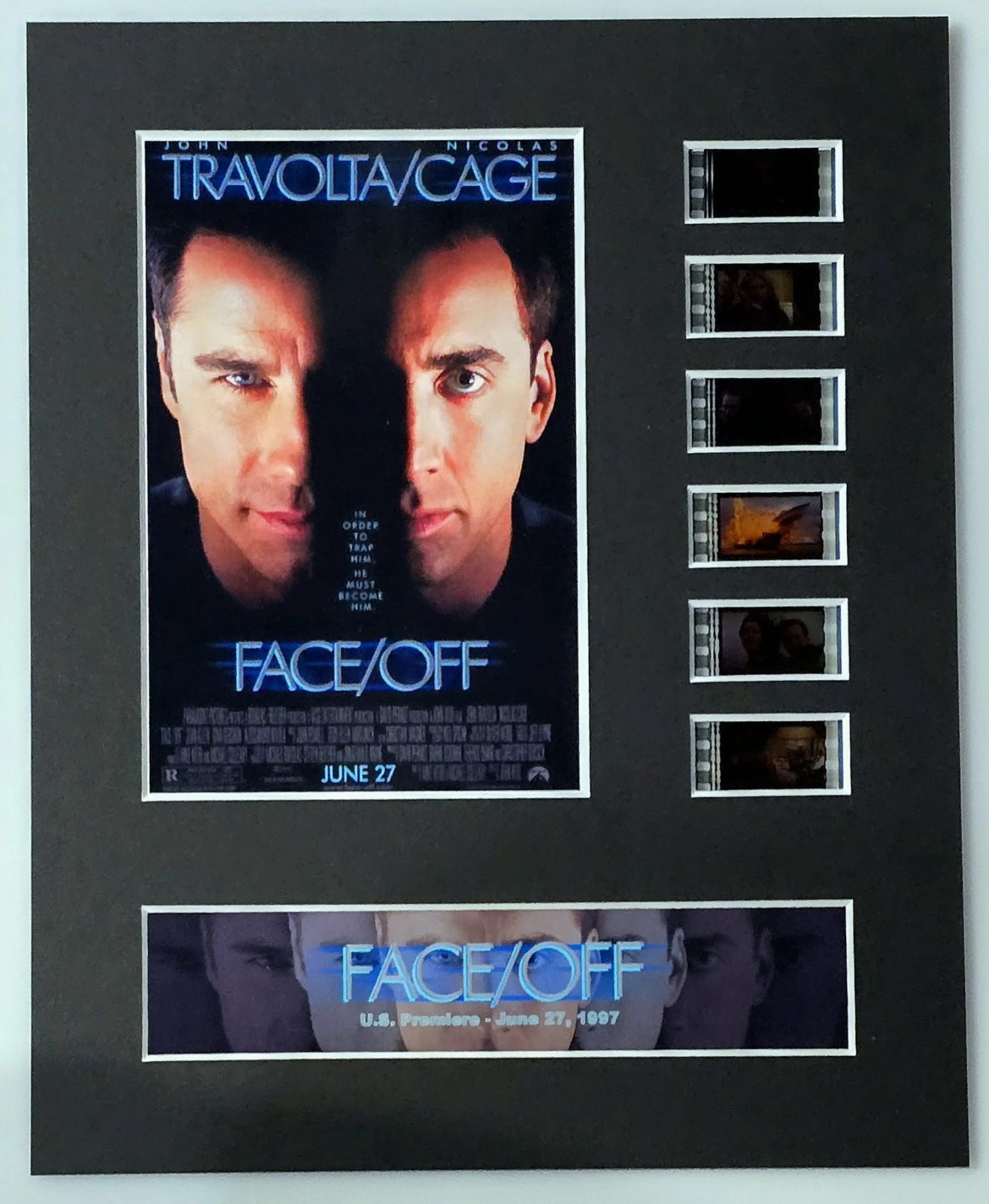 Face Off 1997 35mm movie film cell display 8×10 theatrical Cage Travolta Gershon