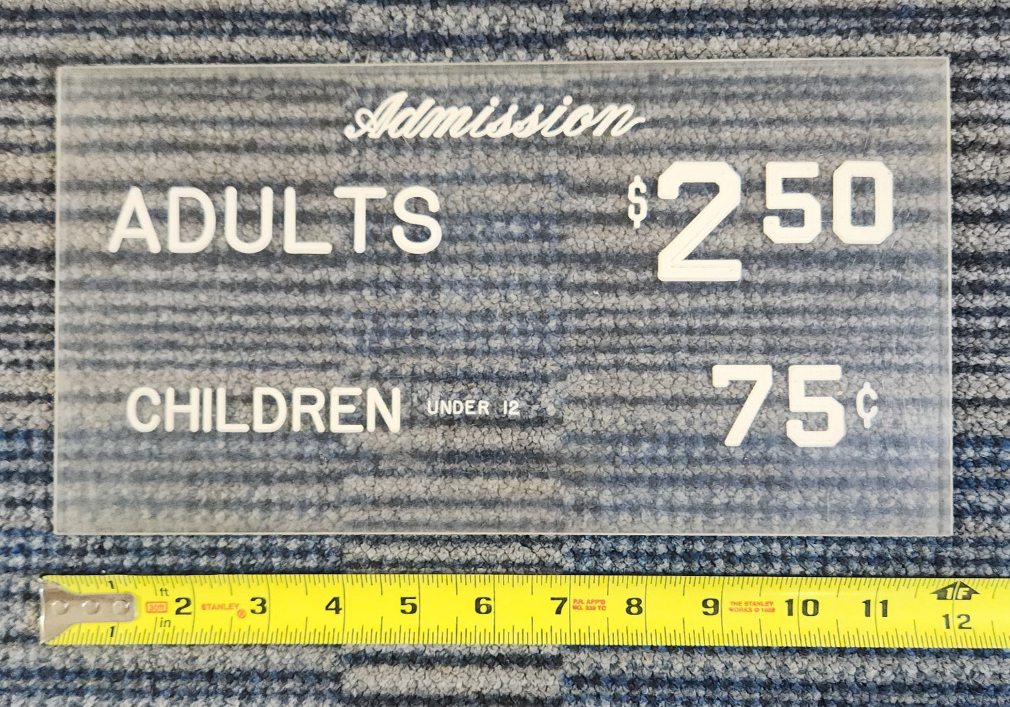 Vtg 1979 Movie Theater Box Office Admission Price Sign $2.50 Adult, $1 Children
