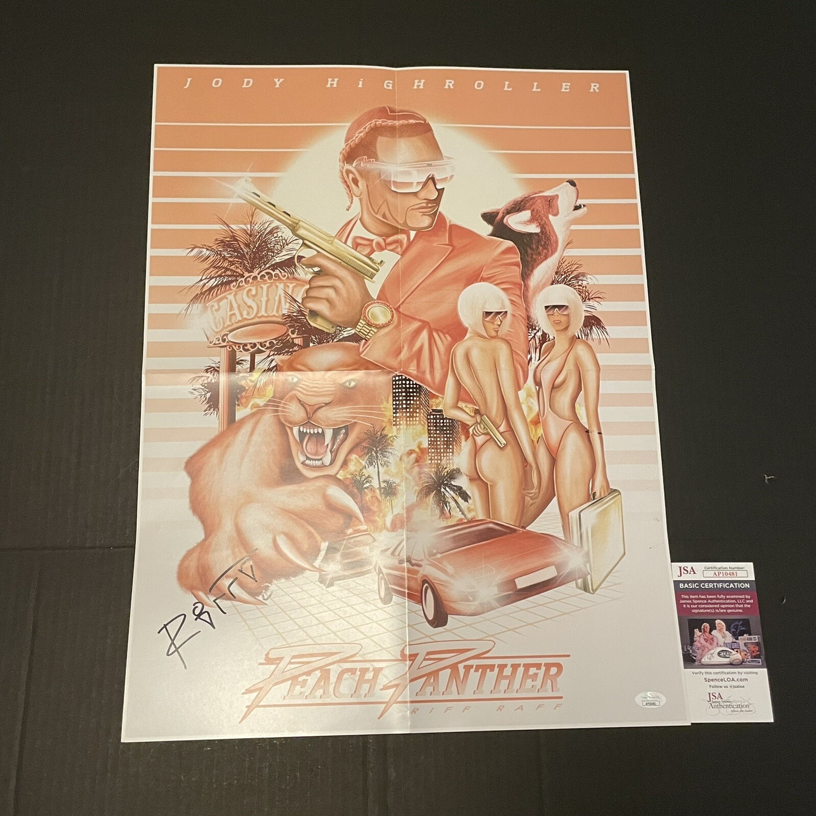 Rapper RIFF RAFF Signed Peach Panther Poster Autographed Jsa Coa Neon Icon