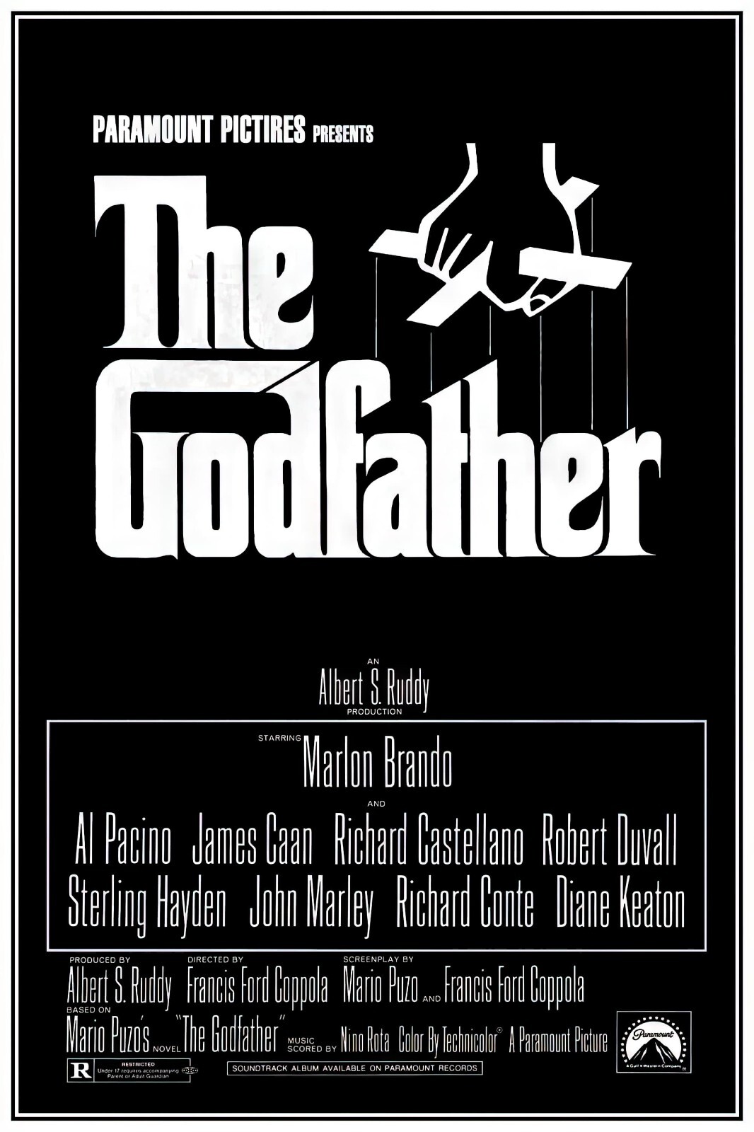 1972 The Godfather Movie Poster 11X17 Vito Corleone Marlon Brando Pacino 🕴🏻🍿