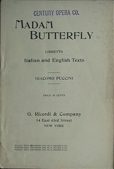 1906 MADAM BUTTERFLY LIBRETTO – ENGLISH/ITALIAN TEXT (GIACOMO PUCCINI