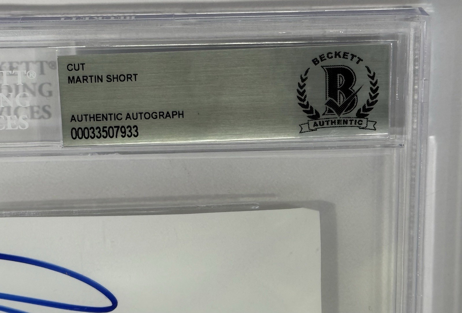 Martin Short signed cut Index Card actor comedian SNL Beckett coa slab