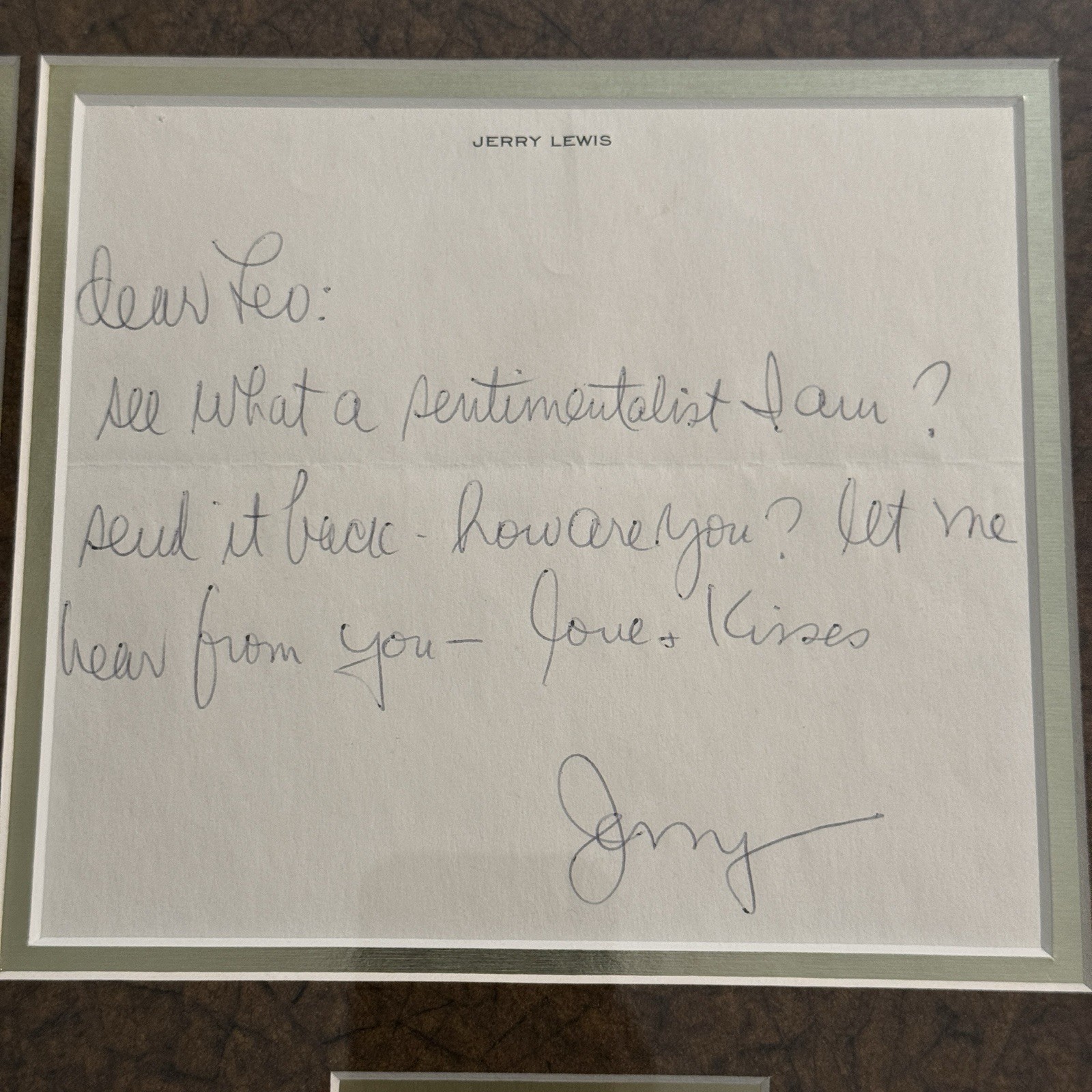 Jerry Lewis Signed Handwritten Note Framed w Dean Martin Photo Display