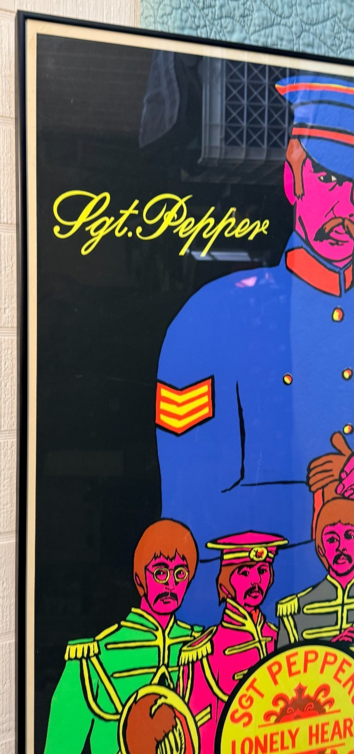 1968 Beatles “Sgt. Pepper” Blacklight Poster – Framed 35.5″ x 24″