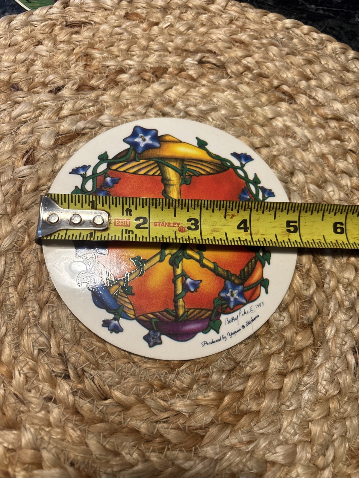 Vtg 1987 Grateful Dead Betsy Pike Mushroom Peace Shroom Window Sticker Decal 5”