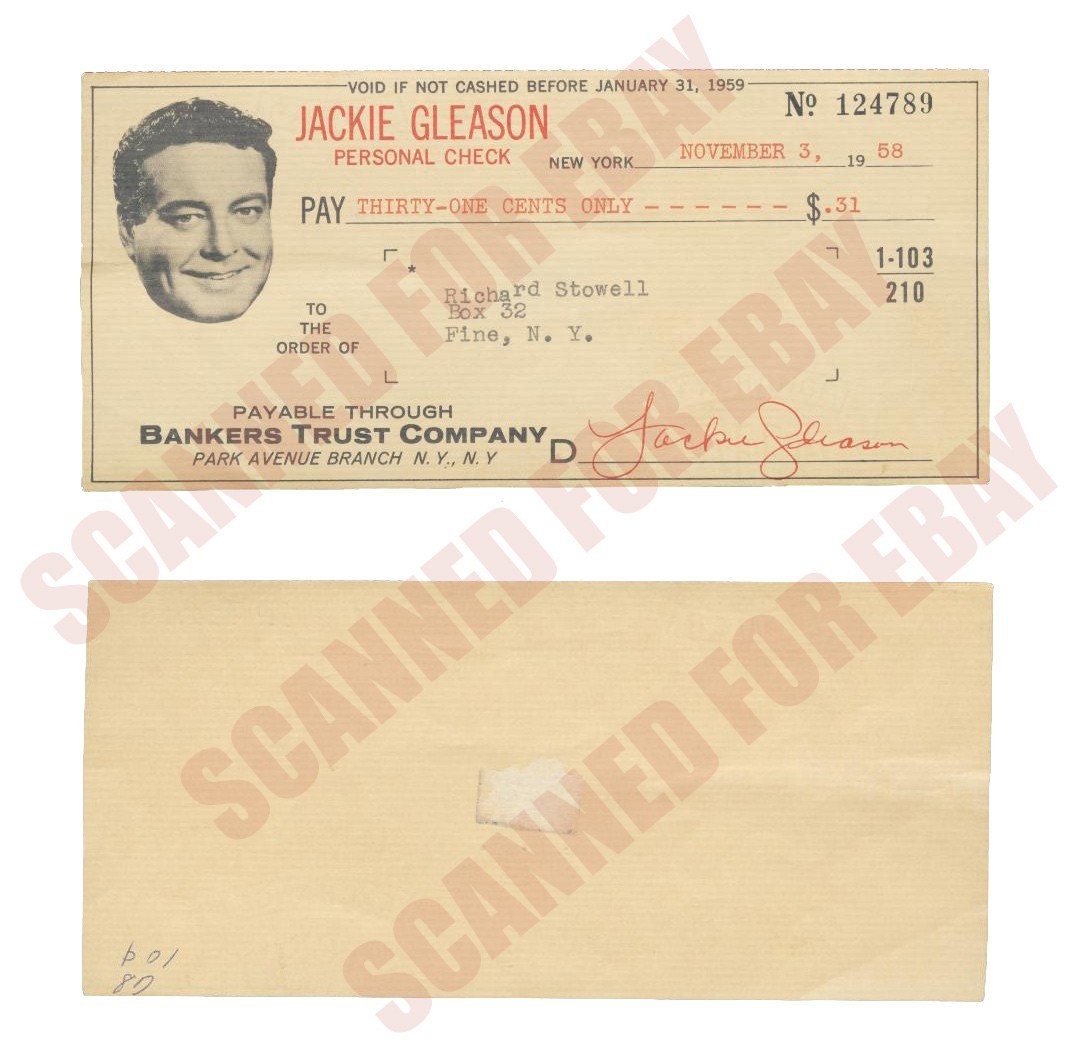 Original 1958 Jackie Gleason HONEYMOONERS STRIPE Tooth Paste Ad Check 124789