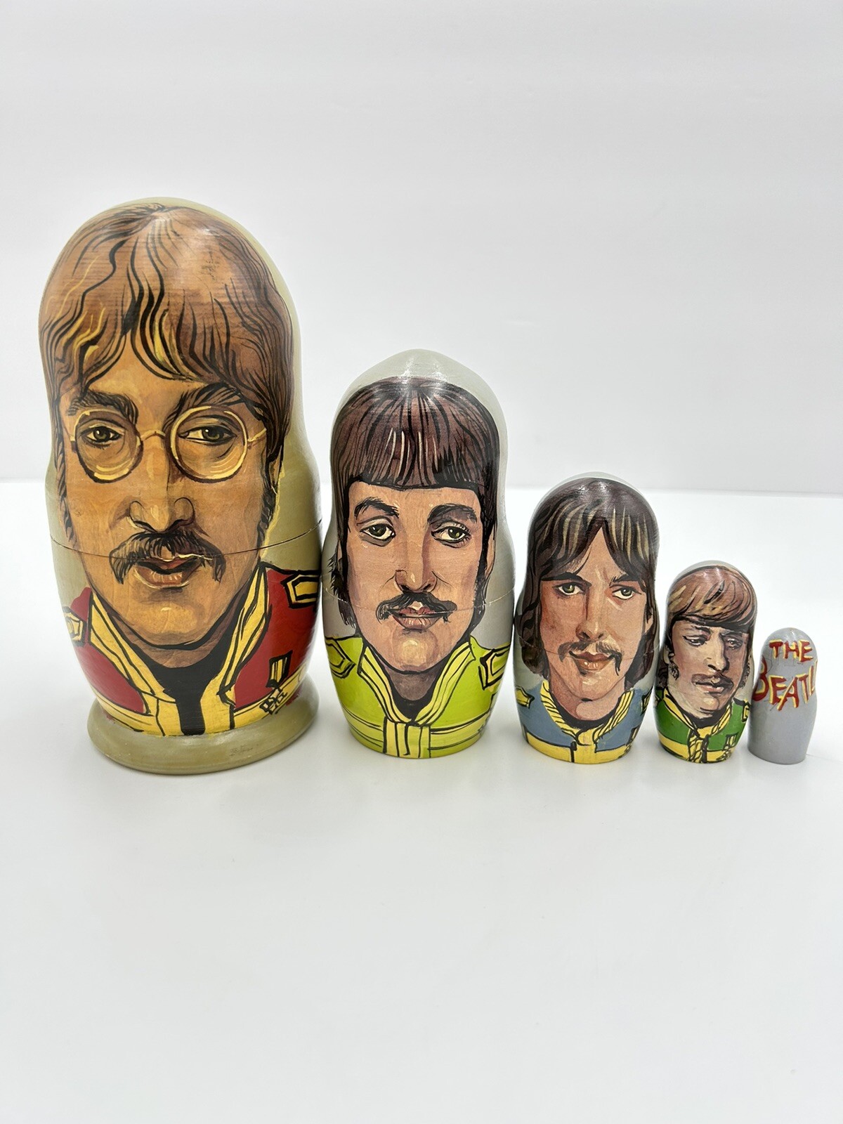 The Beatles Nesting Dolls Sergeant Peppers Mactep Tkayehkon Handmade 5pc 1997