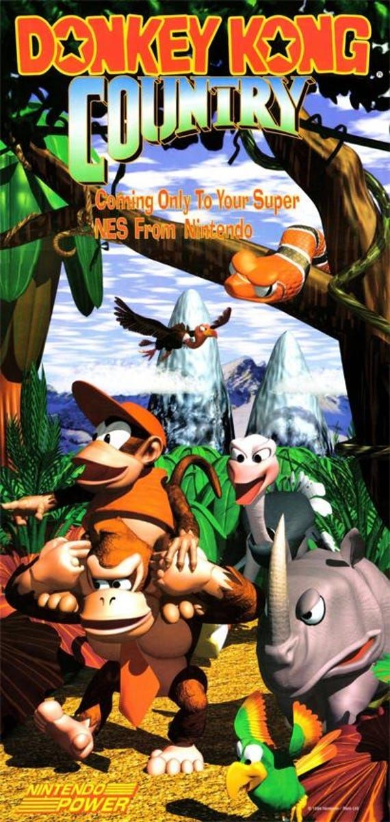 Donkey Kong Country retro arcade Game poster: 11 x 17 inches
