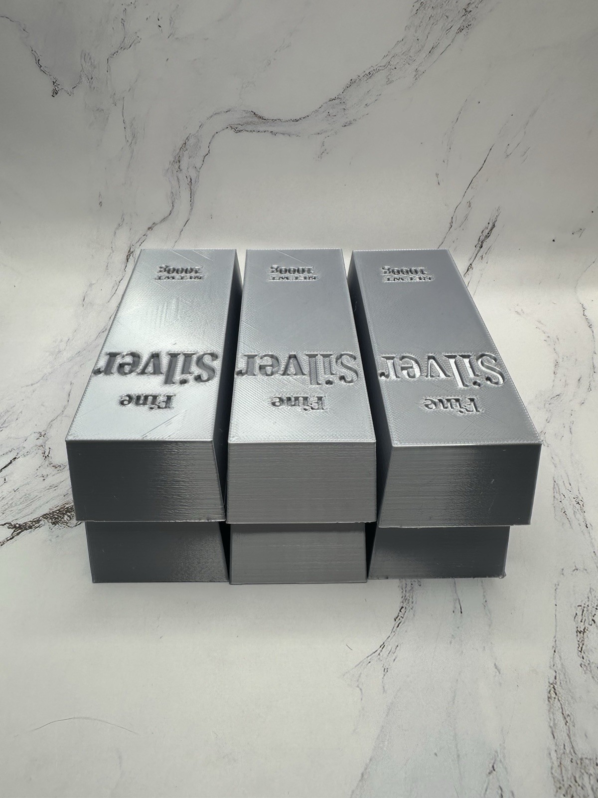 6pc Silver Bar Stack Set | 1kg Style Faux Bullion Display Prop Silver Stacker