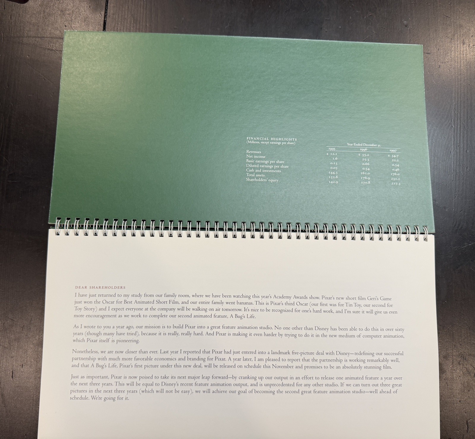 PIXAR 1997 Shareholder Annual Report Book and VHS – Steve Jobs