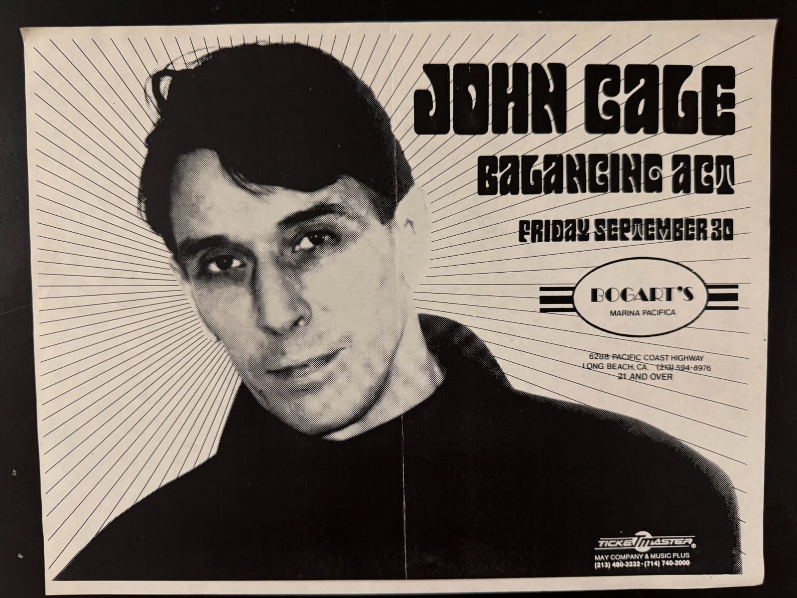 1988 John Cale Balancing Act Bogart’s Long Beach CA Flyer Velvet Underground
