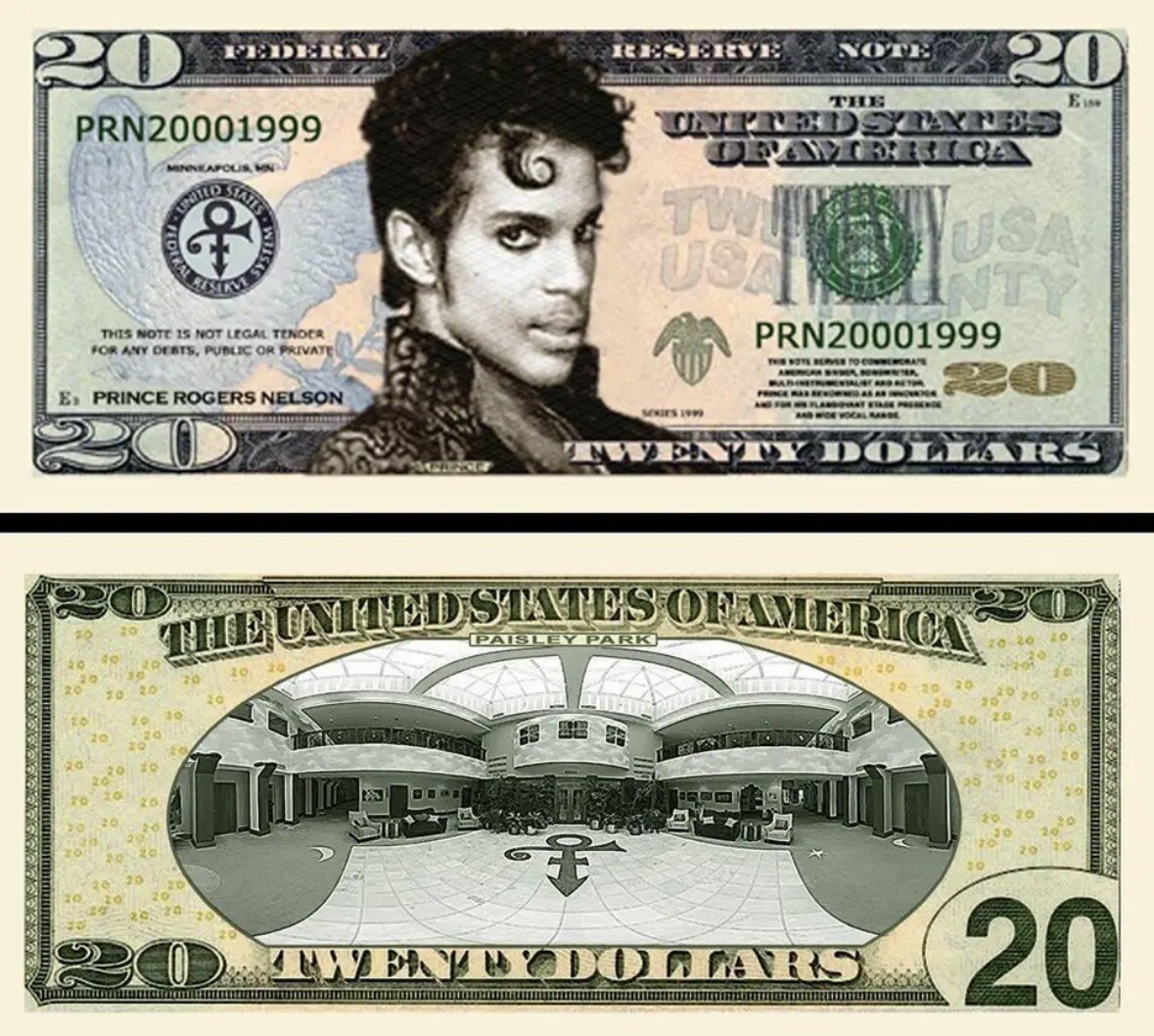 Pack of 10 Prince Rogers Nelson Music 20 Dollars Collectible Novelty Money