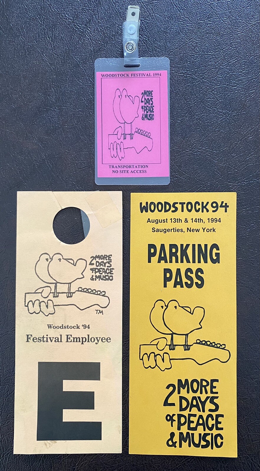 WOODSTOCK 94 – AUGUST 1994 – PARKING PASS / Festival Employee SAUGERTIES N.Y.