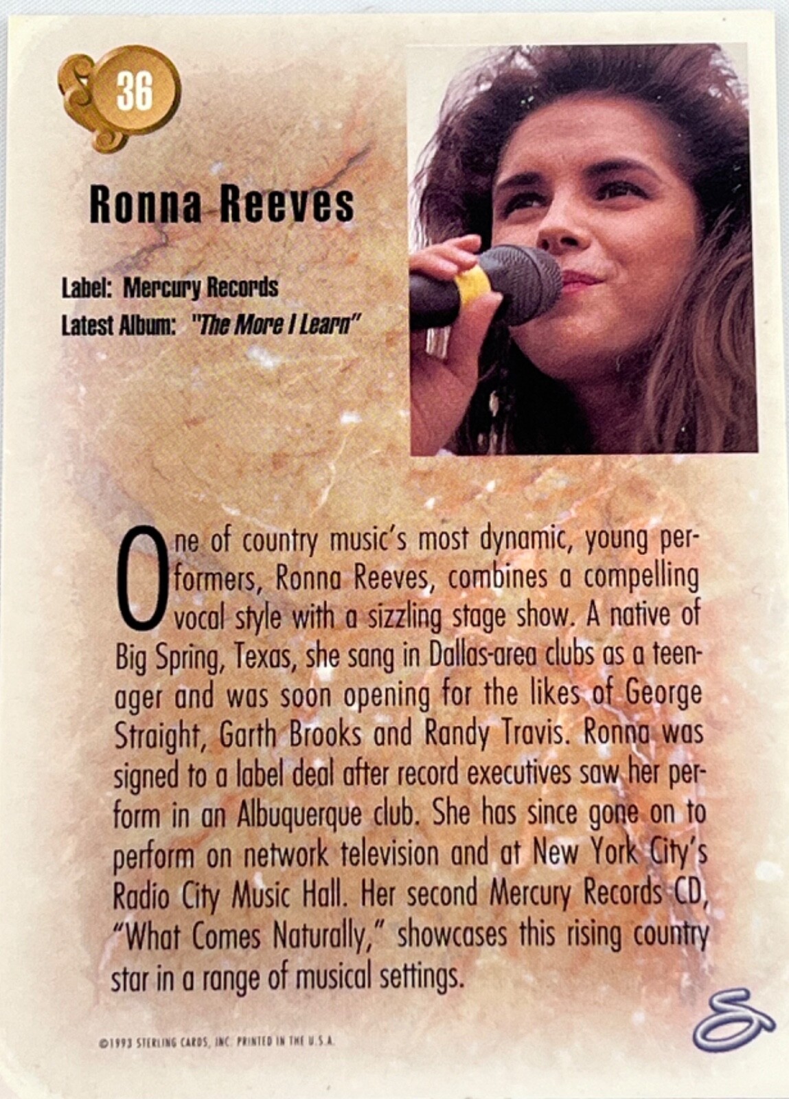 Ronna Reeves Country Gold #36 Sterling Cards 1993 Autographed Signed Card