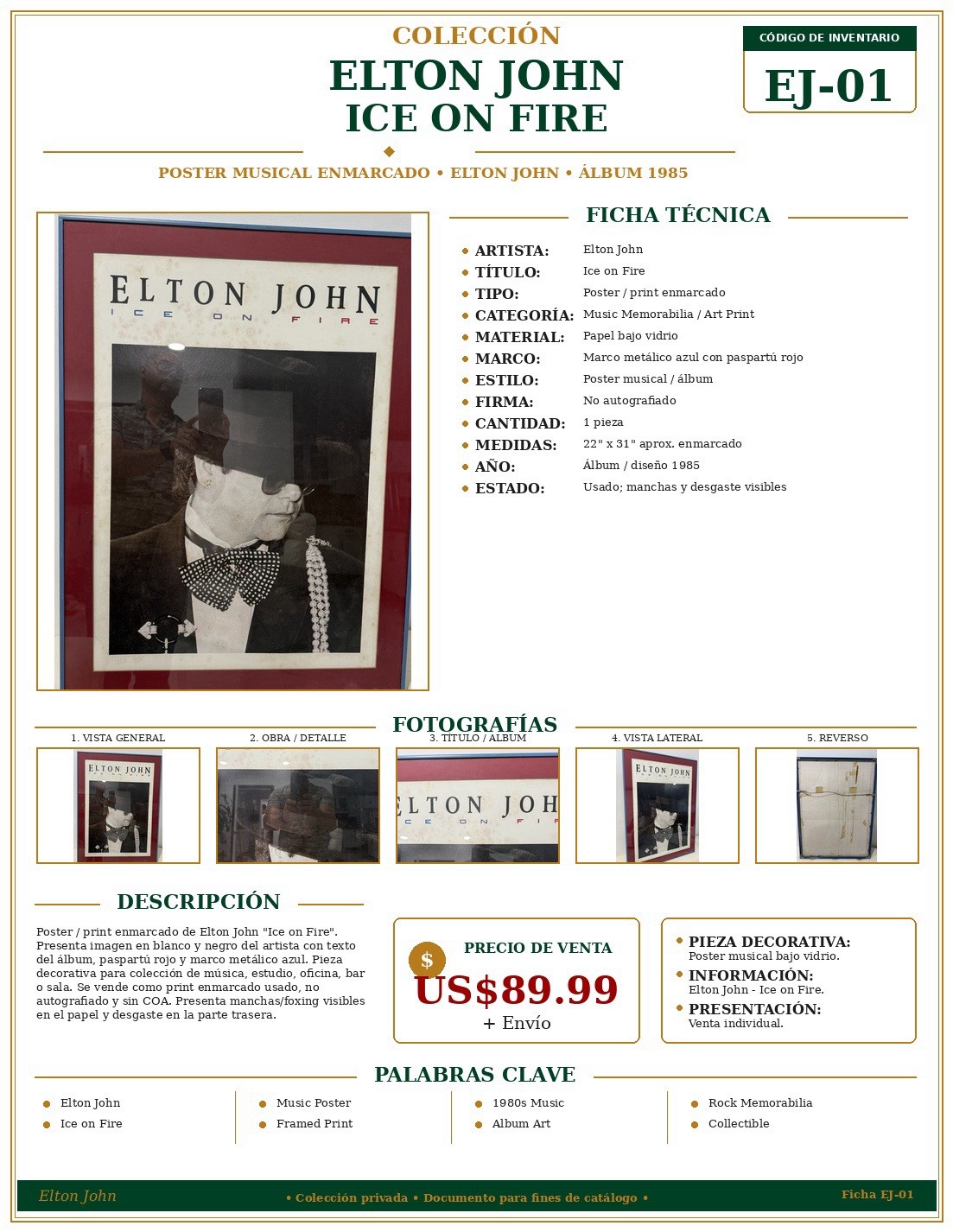 Elton John Ice On Fire Framed Poster Print 22×31 Vintage Music Album Art