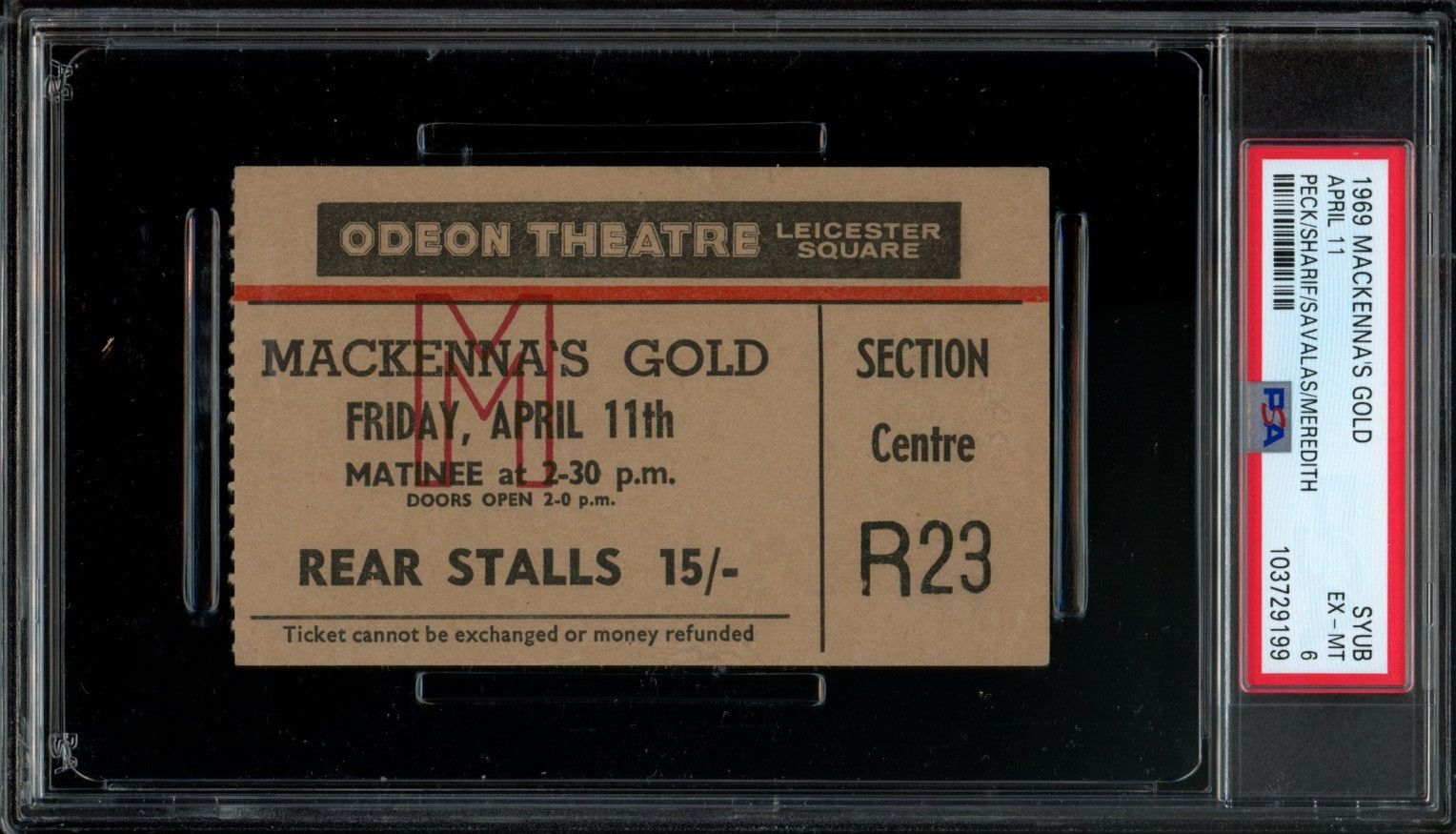 MACKENNA’S GOLD / 1969 UK Movie Ticket Stub, Gregory Peck western film, PSA 6