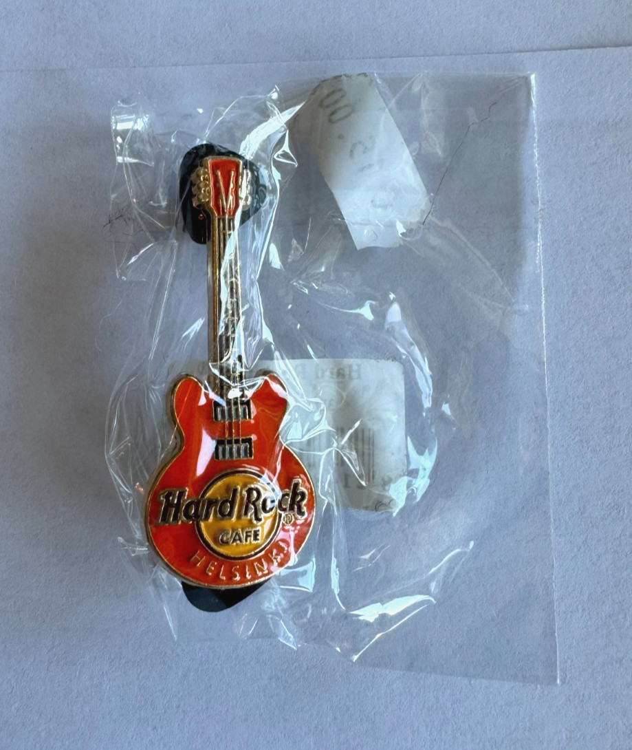 Hard Rock Café Original Helsinki 3D Core Guitar Orange Finland Pin New Mint