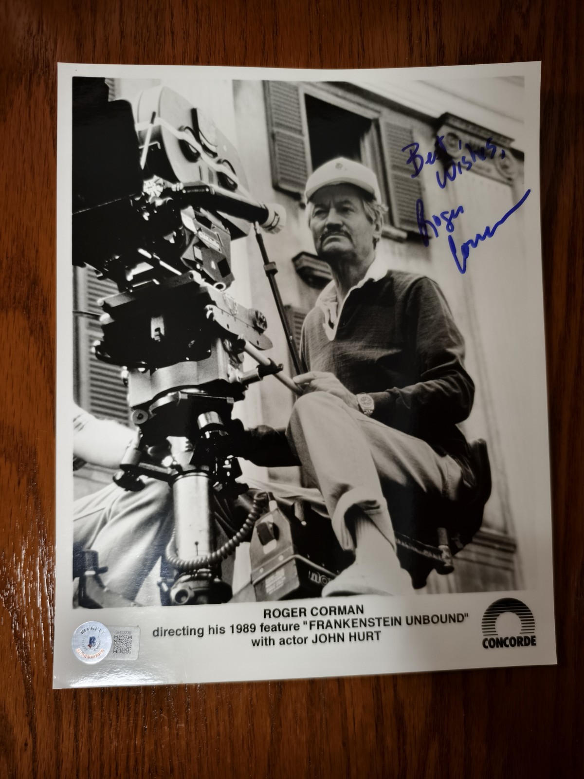 ROGER CORMAN SIGNED AUTHENTIC 8×10 PHOTO DIRECTOR BECKETT COA BAS STICKER ONLY
