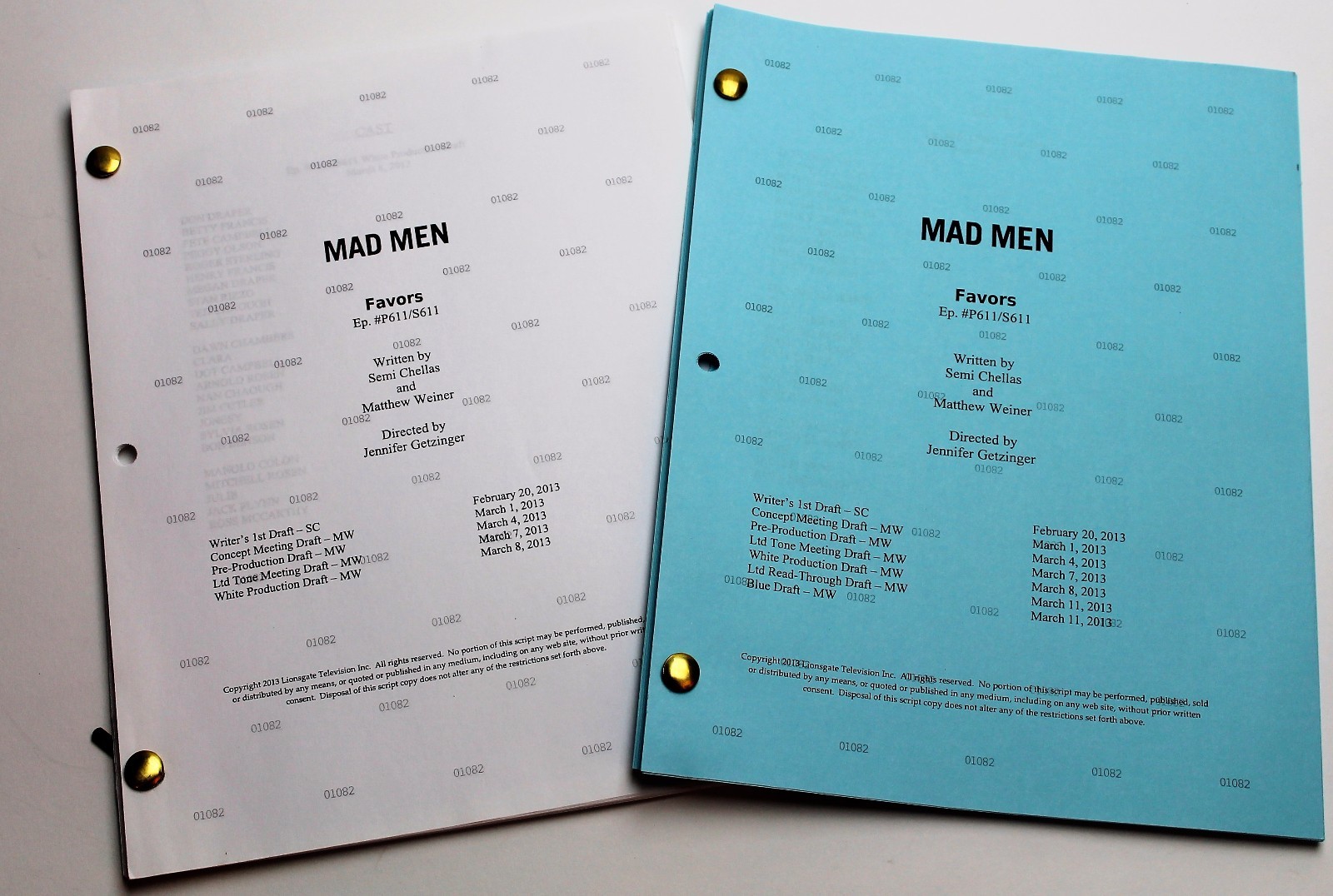 MAD MEN / 2x DIFFERENT 2012 TV Script DRAFTS, Jon Hamm, Season 6 Episode 11