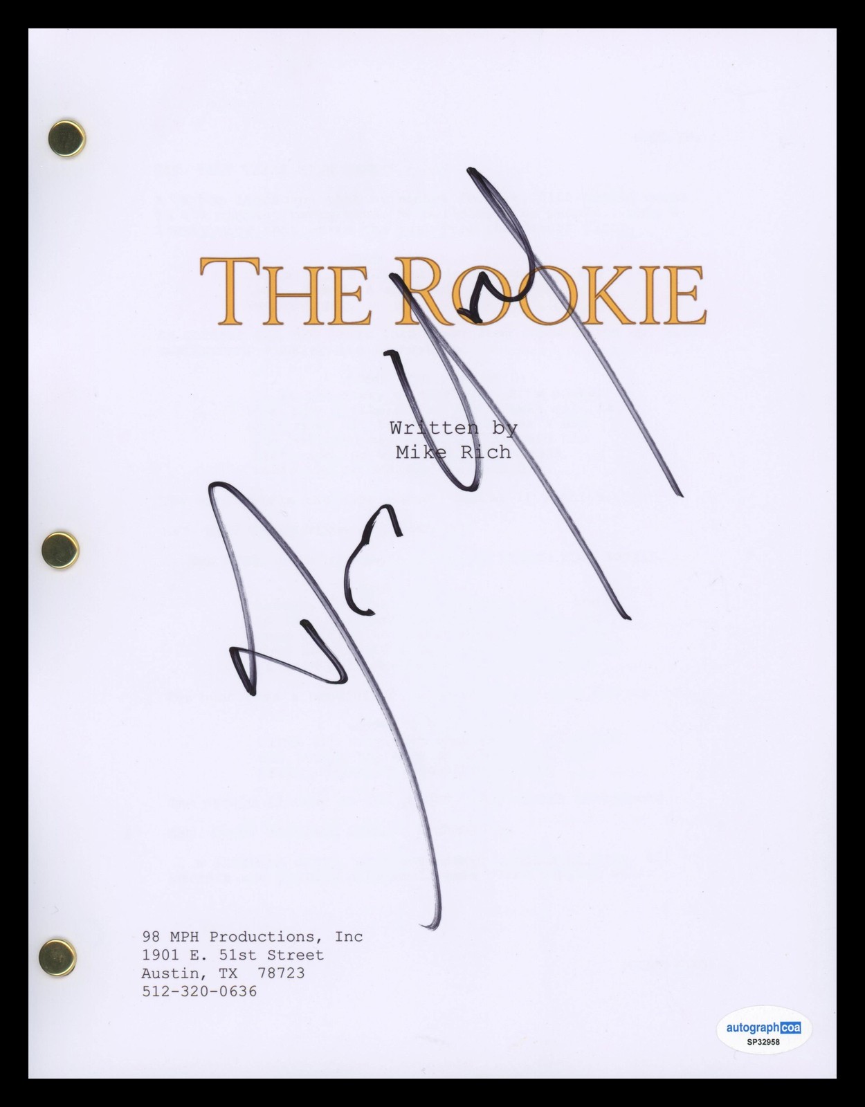 Dennis Quaid “The Rookie” AUTOGRAPH Signed ‘Jimmy Morris’ Script Screenplay ACOA