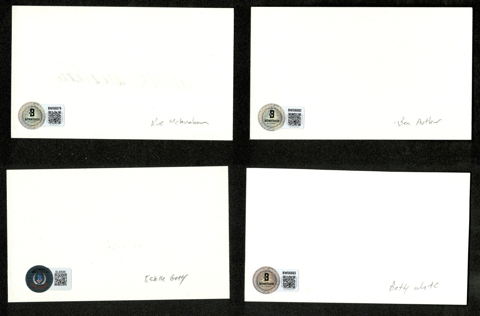 The Golden Girls Signed Autographed Complete Cast 3×5 Card Set X4 Beckett BAS 2