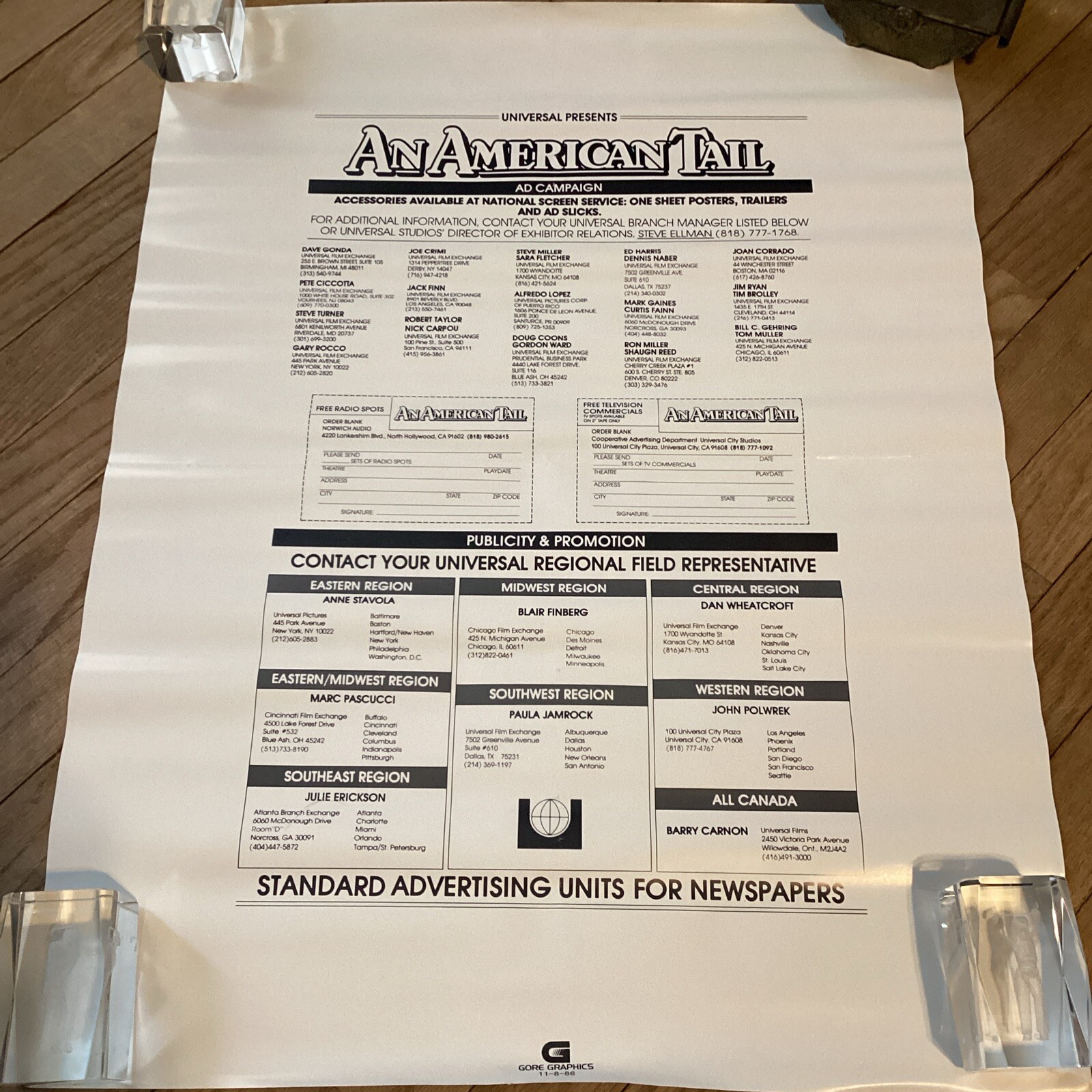 Original 1986 An American Tail 24.5”x19” Advertising Units For Newspapers Slick