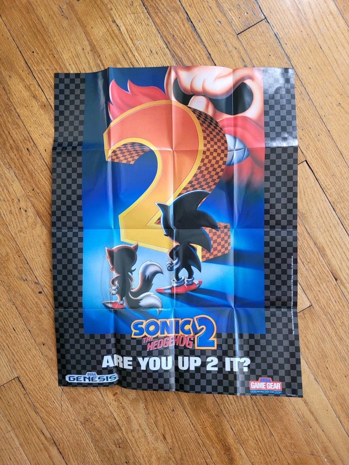 Sonic 2 Are You Up 2 IT? Sega Genesis Game Gear Promo Insert Poster OEM, 22X16.5