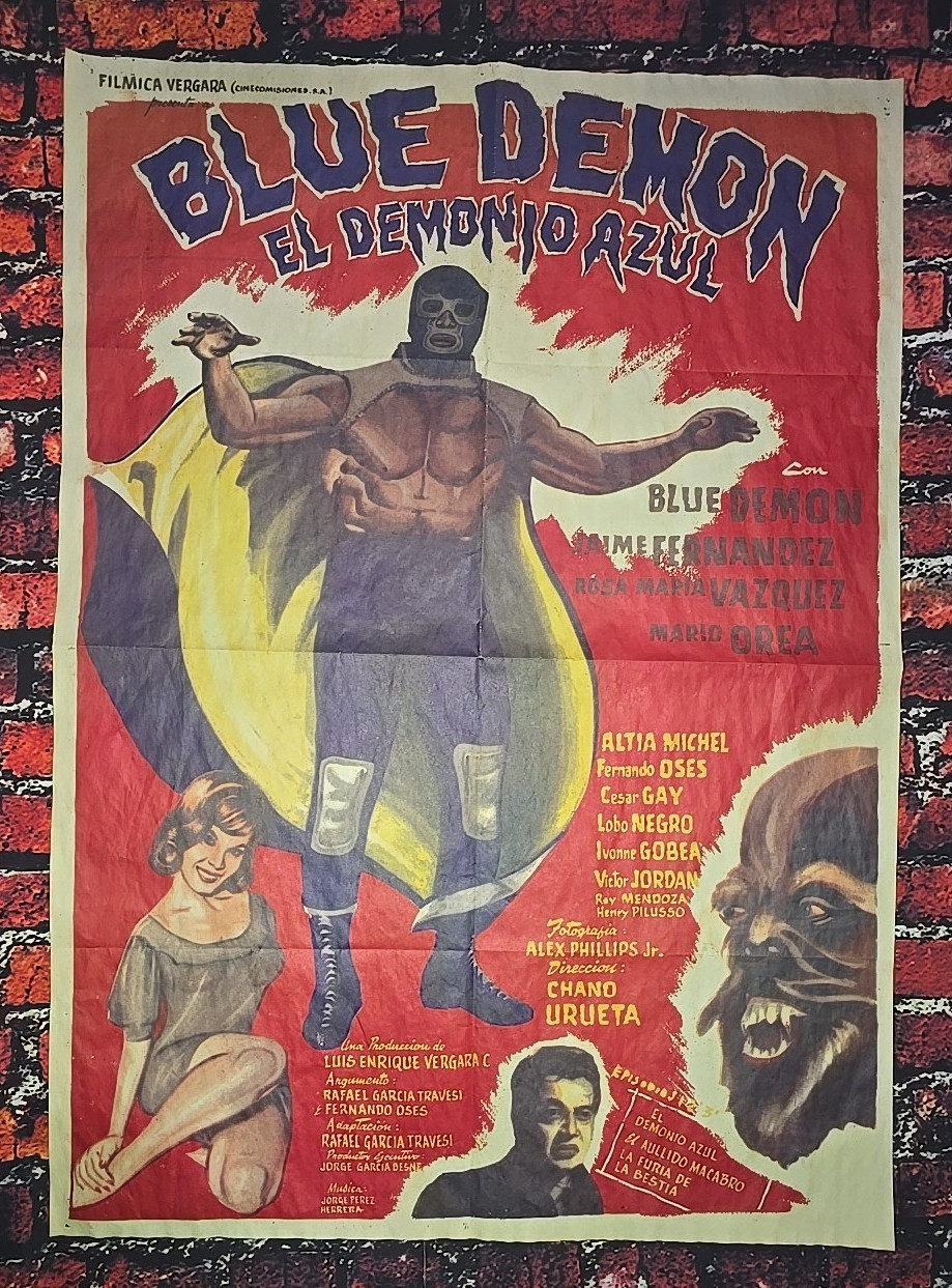 1965 Blue Demon El Demonio Azul – Lucha Libre Movie Poster – 22″ x 31″ – MEXICO